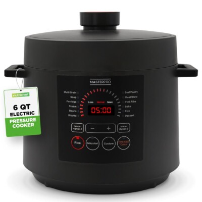 NutriChef 6 QT Electric Pressure Cooker - 9 Function Digital Countertop (Black)