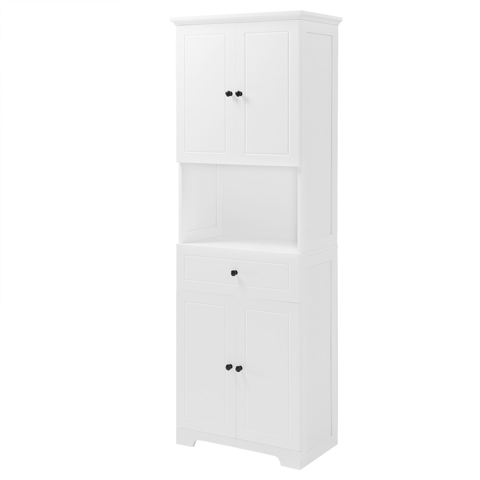 Tall White Bathroom Four Doors Large Storage Open Shelf