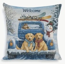 Golden Retriever Holiday Winter Scene Christmas Throw Pillow Cover Home Decor
