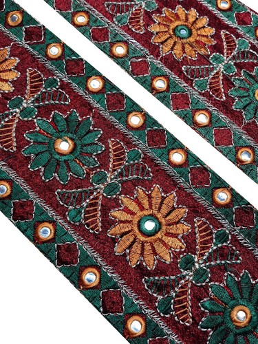 Vintage Saree Border India Decorative Trim Antique Embroidered Ribbon Silk Sari - Picture 5 of 9