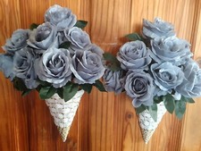 Pair of artificial grey colour roses flower & hanging Baskets Decorations