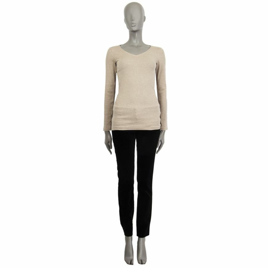 59882 auth BRUNELLO CUCINELLI beige cotton FINE RIB LONGSLEEVE