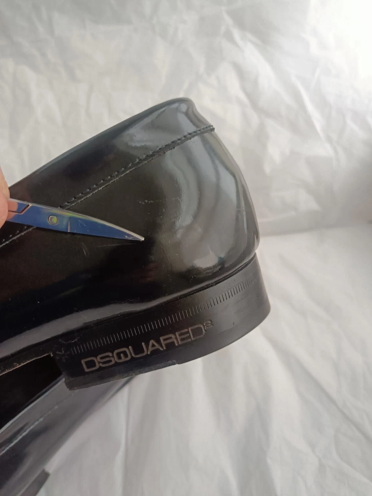 DSQUARED2 Mocassini abiti da smoking in pelle verniciata nera US 11 EU 44 scarpe fatte a mano