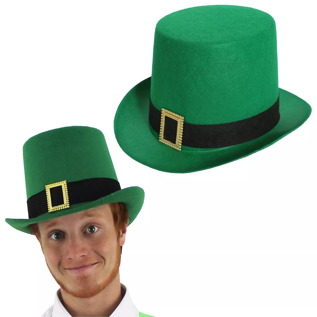 GREEN FELT TOP HAT WITH BUCKLE IRISH LEPRECHAUN FANCY DRESS