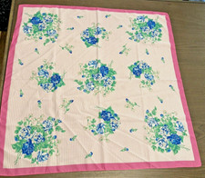 Vintage Scarf Pink Border  Stripes Blue Roses 30  x 31  