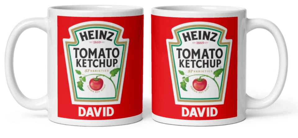 FUNNY Personalised Heinz Tomato Ketchup Tea Coffee Mug Cup Any name Gift Present