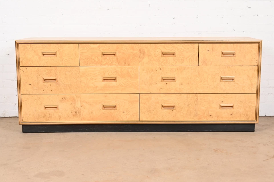 Milo Baughman Style Burl Wood Dresser or Credenza by Henredon - Image 2 of 4