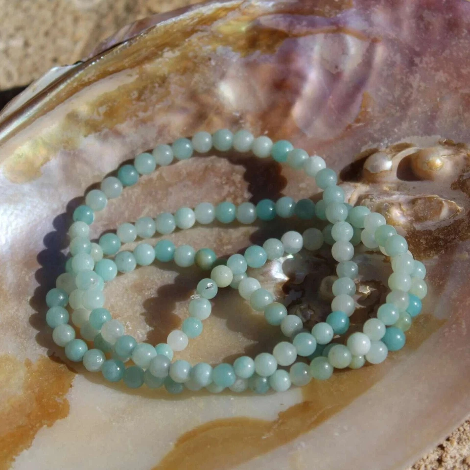 Brazalete elástico de cristal curativo con piedras preciosas azules con cuentas de amazonita natural de 4 mm regalo Foto 4 de 4