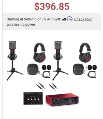 Rockville R-TRACK 2x2 2-Person Podcast Kit w/RCM SR Microphone+Stand+Headphones