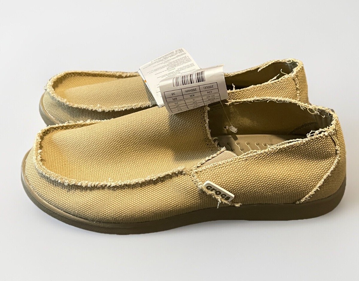 Crocs Santa Cruz‎ Slip On Loafers Casual Beach Boat Shoes Tan Men\'s 7 Crocs Santa Cruz Shoes Mens 7 Khaki Canvas Slip On Loafer  main image 3