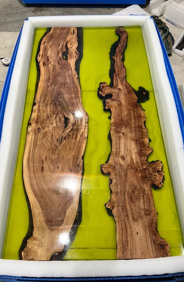 Yellow Epoxy Resin Wooden Dining & Kitchen Countertop Table for Home Decor - Image 3 of 3