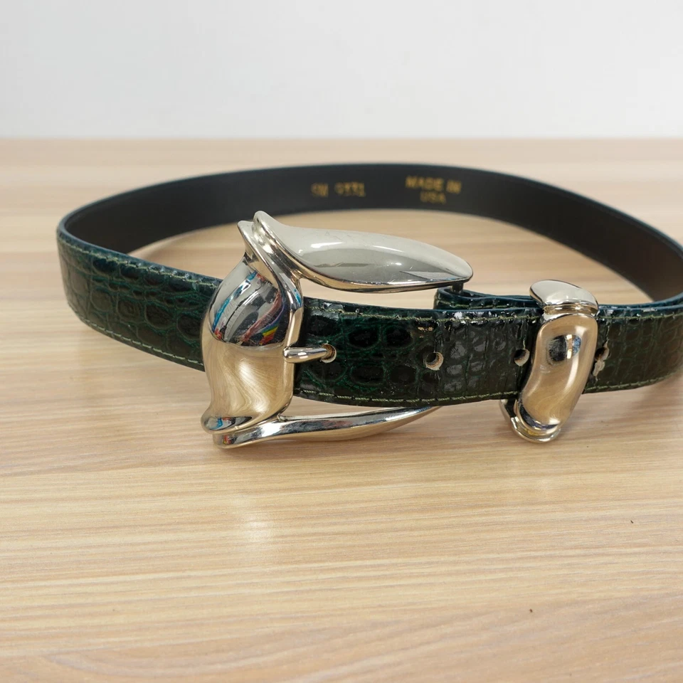 Cinturón Croco Vintage Mujer XS Verde Tortuga Cocodrilo Grano Cuero Santa Fe EE. UU. Foto 3 de 4