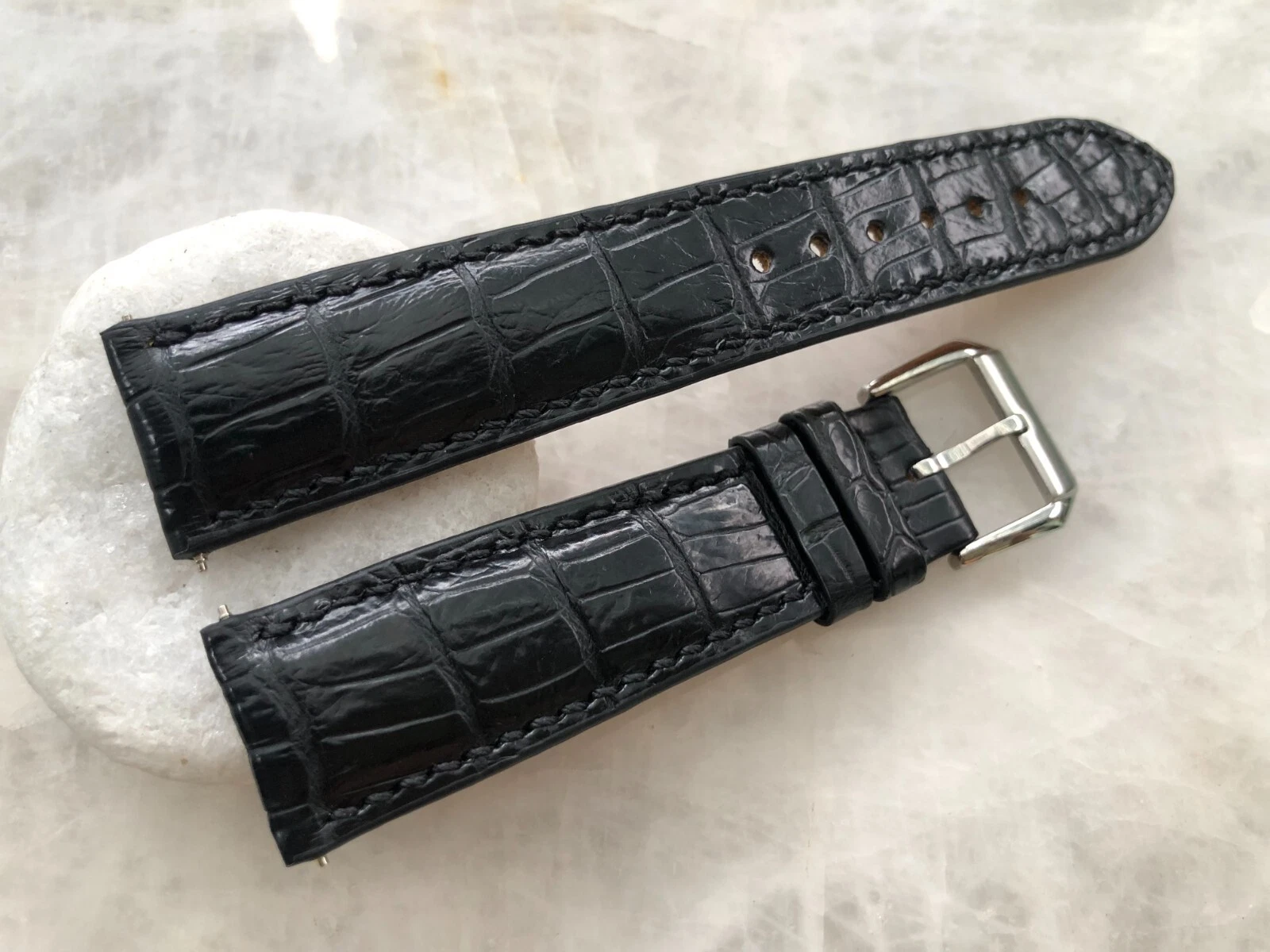 20mm/18mm Black Alligator Crocodile Embossed Leather Watch Strap Band