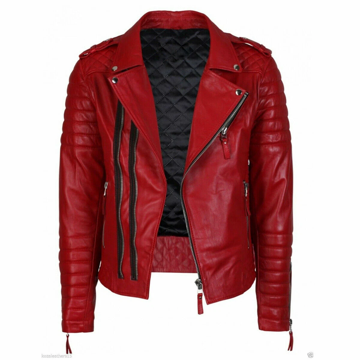 GENUINE MEN S REAL SHEEPSKIN LEATHER JACKET RED QUILTED SLIM FIT BIKER JACKET UK