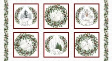 23" Fabric Panel | Studio E Christmas Winter White Forest Animal Block