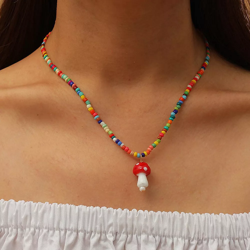 Red Mushroom Pearl Necklace | Mor Mor Chu | Wolf & Badger