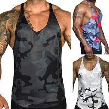 Mens Camo Stringer Sleeveless Tank Tops Gym Sports Workout Fitness Vest T-Shirts