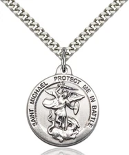 Sterling Silver St Saint Michael The Archangel Medal Pendant Necklace W/ Chain