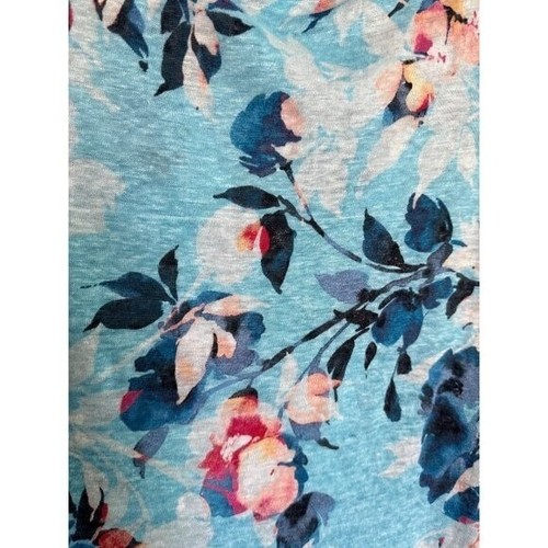 J Jill 100% Linen Blue Floral Short Sleeve Tee Boxy Women's LP Coastal Vacation - Picture 5 of 5