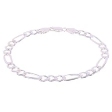 925 Sterling Silver Solid Figaro Link Bracelet 6mm 7" 8.2grams