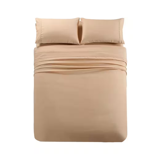 4 Piece Beige Microfiber Queen Bed Sheet Set