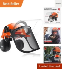 6-in-1 Industrial Chainsaw Helmet with Face Shield and Ear Muffs — Mesh & Cle...