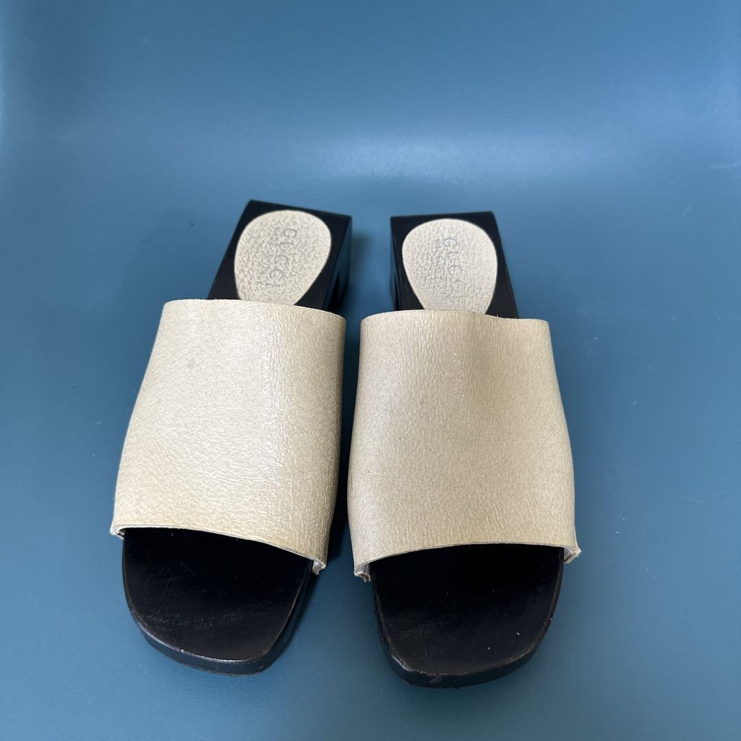 APL Gucci sandali mules tacco pelle beige EU37 US7 90613c