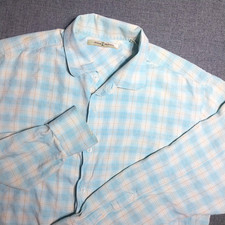 Tommy Bahama Men's Silk Button Up Long Sleeve Blue Plaid Shirt XL
