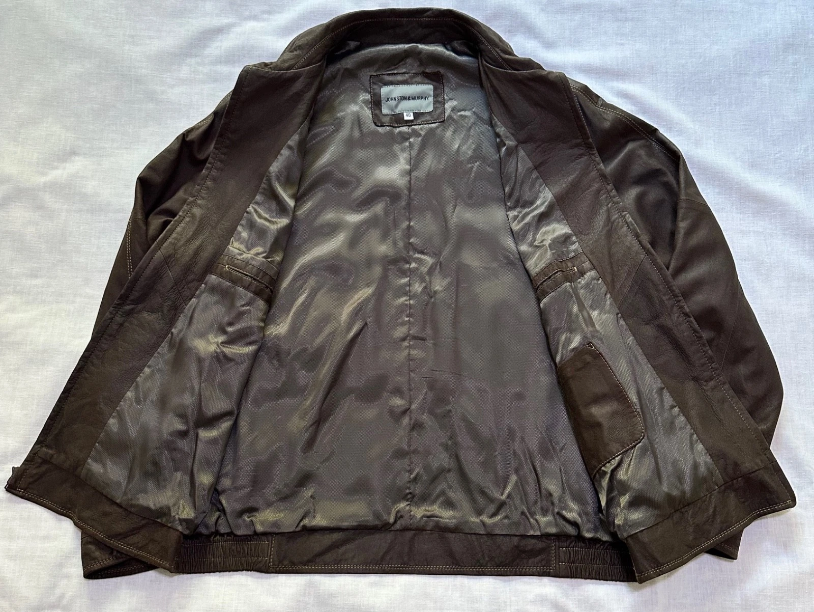 Johnston & Murphy Full Zip Lambskin Leather Jacket Mens Brown Size 40 M - product detail image 7
