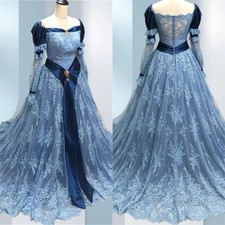 Medieval Lace Long Prom Dresses Victorian A-line Pleated Vintage Evening Gown
