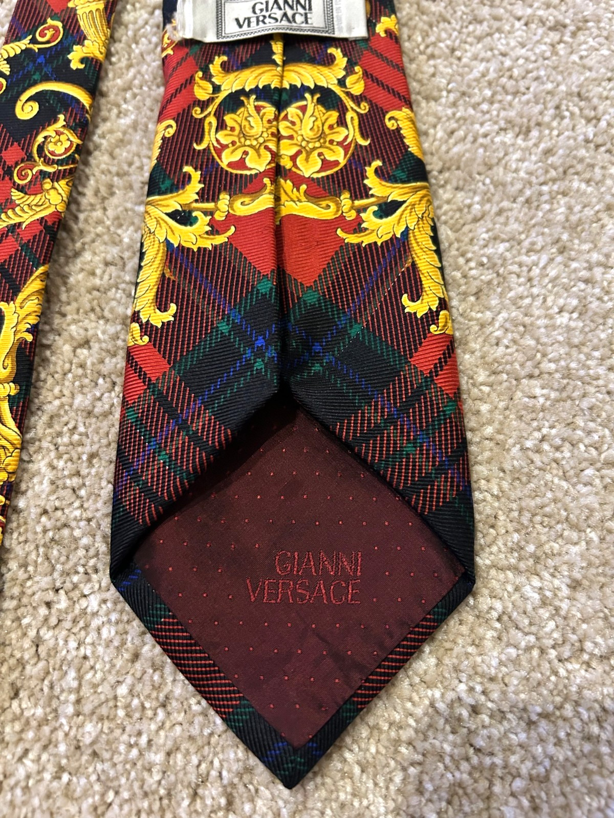 RARE GIANNI VERSACE VINTAGE '90s Plaid SILK TIE BAROQUE Medusa Head image 8