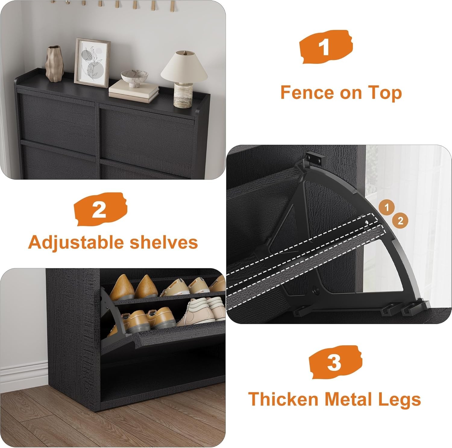 Hidden Shoe Cabinet w/2 Flip Drawers Wooden Shoe Organizer Cabinet Shoe Storage