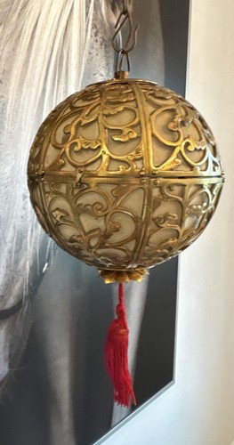 Japanische Karakusa Vintage Messing hängende Kugel Laterne Licht Quaste Kette Swag MCM