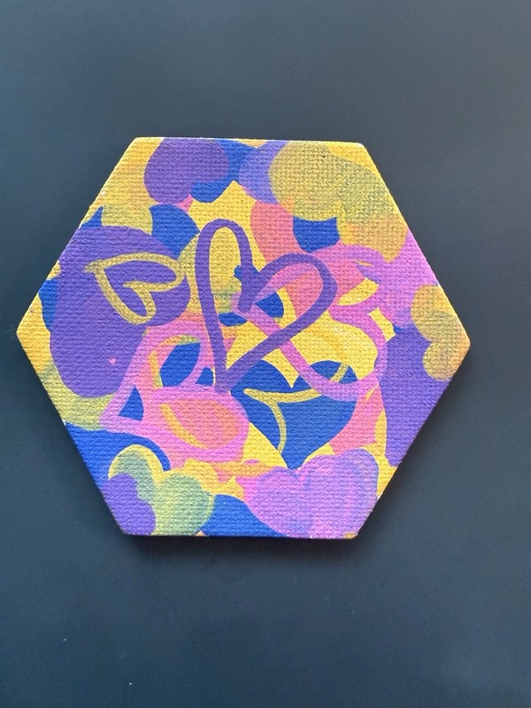 Hexagonal Handmade Magnet Pink Blue Purple Yellow Hearts Valentines For Fridge