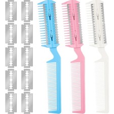 3 Pcs Razor Comb Set Hair Cutter Thinning Trimmer 10 Blades Styling Barber Kit
