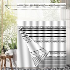 No Hook Shower Curtain and Liner Set, Black White Striped Shower Curtain for ...