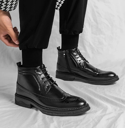 Men's Business Ankle Boots Lace Up Dress Shoes Brogue Carved Dress Shoes Formal - Image 4 of 4