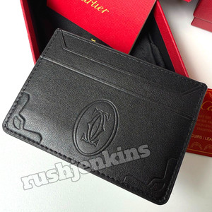 CARTIER Black Leather Card Holder Credit Card Wallet Luxury