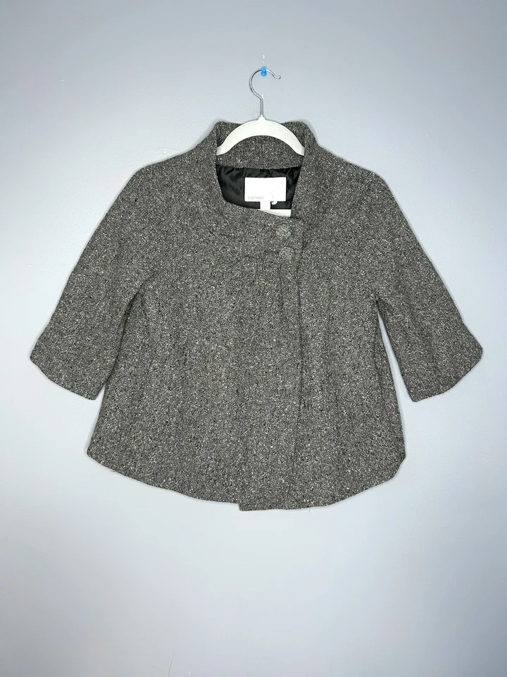 Old Navy Coat Womens S Crop Gray Wool Blend 3/4 Sleeve Button Tweed Jacket Twee - Image 3 of 4