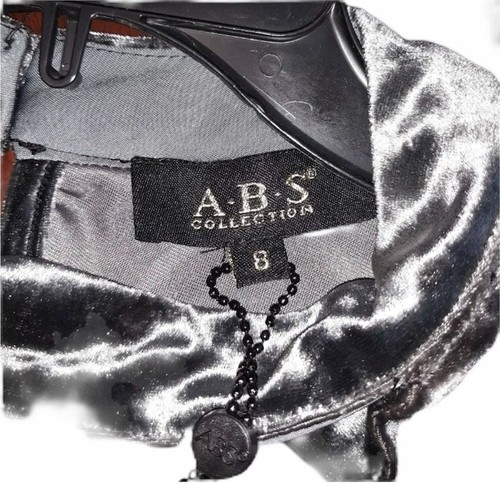 A.B.S Collection Dress Women's Sz 8 Charcoal Velvet Short Sleeve Dress Keyhole - Picture 4 of 7