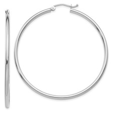 50mm 14K White Gold Polished 2mm Tube Hoop Earrings T833