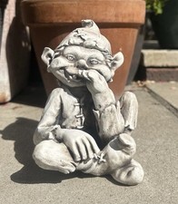Unique funny pixie statue Outdoor Concrete Garden Ornament Smiling gnome gift