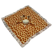 Sleeping Giraffe Soft lovey security blanket 16  x 16  Embroidered Satin Lined