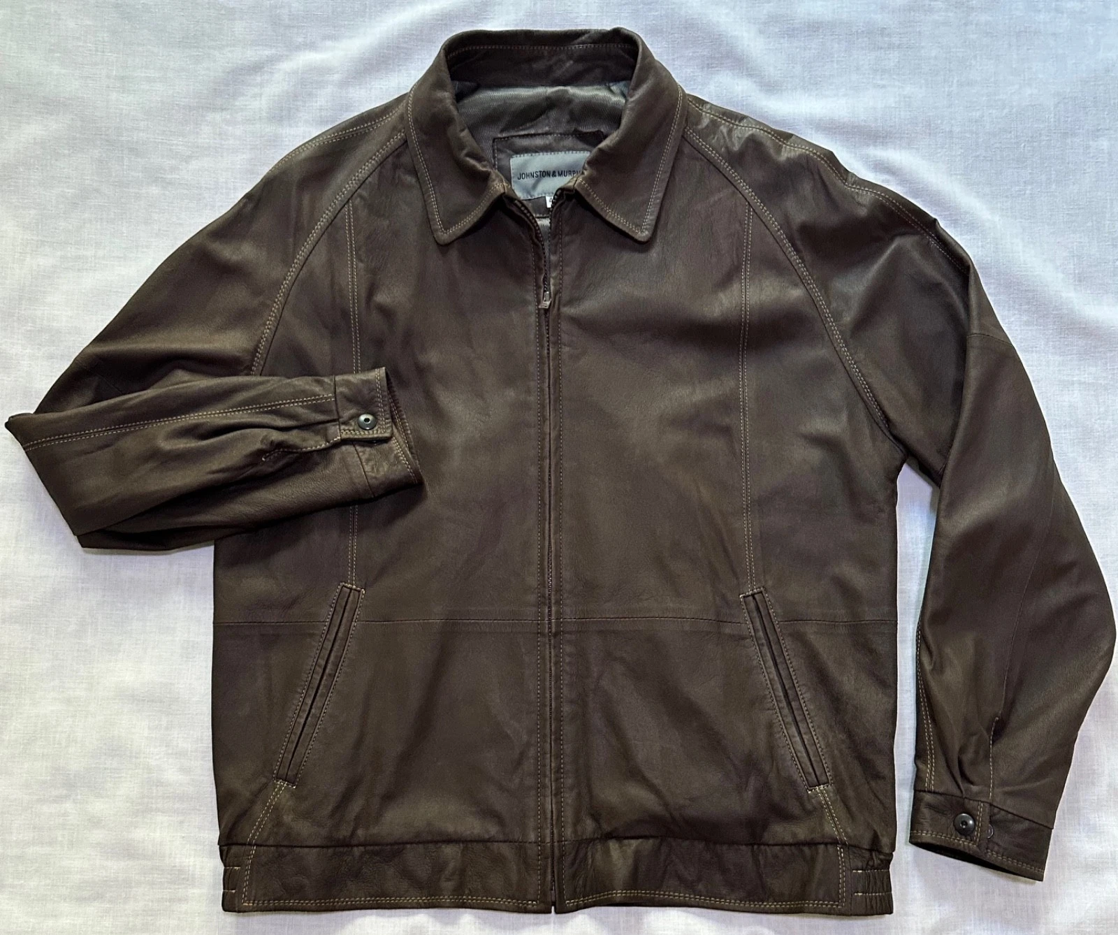 Johnston & Murphy Full Zip Lambskin Leather Jacket Mens Brown Size 40 M - product detail image 1