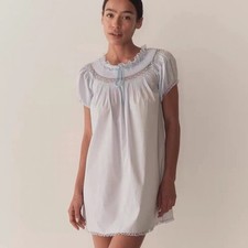 Doen  2026 Lace Patchwork Loose Fit Peter Pan Collar Puff Sleeve Mini Dress