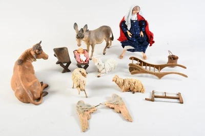 Q27U40- Konvolut Holz Krippenfiguren ua Ochse Esel Schafe Maria mit Jesuskind - Bild 1 von 4
