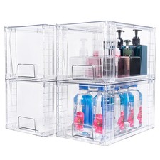 4 Pack Large Stackable Storage Drawers,Clear Acrylic Drawer Organizers with H...