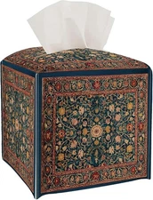 William Morris Floral Tissue Box Cover - Vintage PU Leather, 5.2" Square