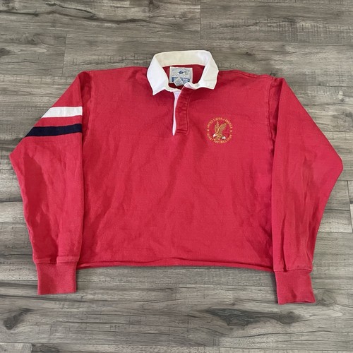 Vintage Lands End Authentic Rugby Made in USA rot Langarm Cropped Polo