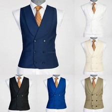 Men Shawl Lapel Double Breasted Suit Vest Formal Waistcoat Slim Fit Business